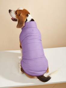 1pc Plain Color Winter Pet Padded Coat With Extra Padding, Windproof Outdoor Clothes For Large Dogs Like Golden Retriever - Purple - View 4