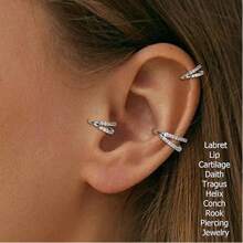 1 anel de septo articulado com incrustação de zircônia cúbica dupla | Joia de piercing de tragus de concha hipoalergênica em aço inoxidável banhado a ouro 18K 16G | Brinco labial com zircônia cúbica dupla | Design simples e elegante para uso diário feminino e presentes em festivais