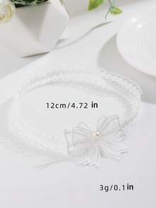 1pc White Elegant Lace Garter Belt With Faux Pearl Bowknot - Thigh High Embroidered Butterfly Bridal Garter, Romantic Lace Garter Belt, Sexy Thigh Leg Accessory - White - View 5