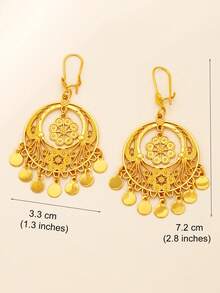1 Pair Bohemian Style Golden Flower Tassel Earrings, Jewelry For Women, Arabic Mexican Style, Best Gift For Women's Daily Gatherings And Valentine's Day - Yellow Gold - View 14