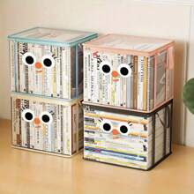 1pc Cartoon Storage Box, Foldable Dustproof Storage Rack, Transparent Zipper Storage Bag, Portable Handle Multi-Function Large-Capacity Toy Box, Suitable For Office, Home, Teacher Supplies, School Study, Stationery Supplies, Back-School Season Gifts,Back To School,School Supplies