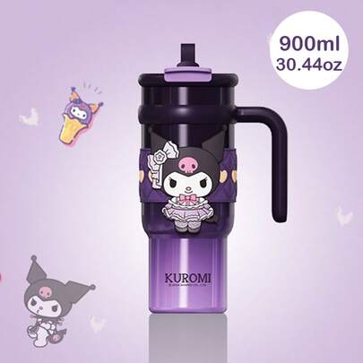 Miniso Cốc giữ nhiệt Kuromi & Hello Kitty Starlight 900ml/30.44oz, thiết kế hai chế độ uống, chống rò rỉ, tay cầm thoải mái, thích hợp mang theo khi đi du lịch và uống nước hàng ngày, món quà tuyệt vời (1 chiếc)