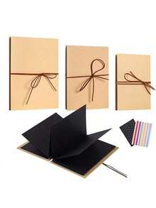 Scrapbook Albums Hardcover Photo Albums With DIY Accessories Set, Stretchable Folding Adventure Book, Kraft Paper Photos Collection Memory Book For Wedding Anniversary Valentine's Day Christmas School Supplies, Back To School - Black - View 8