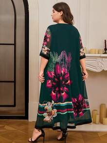 DEARCASE Vestido de talla grande con estampado gráfico y ribete contrastante