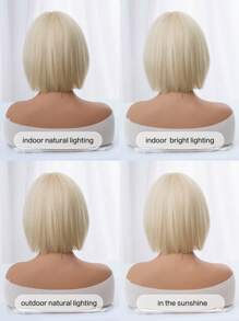 1 Synthetic Heat-Resistant Wig, White Gold Short Wig With Bangs, 10 Inches Long, Fully Machine Woven, Natural And Realistic Wig For Daily Use