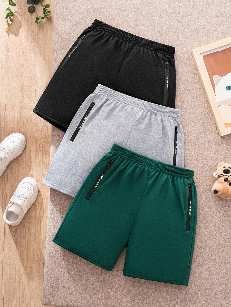3pcs/Set Tween BoyStreet Style Casual Pattern Zip Pockets Shorts, Suitable For Daily Sportswear, Leisure, Holiday - Multicolor - View 1