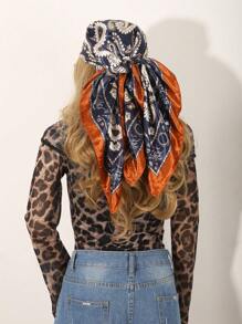 1 pièce Foulard carré vintage en soie de 90 cm motif cachemire bleu marine pour femme, foulard de tête d'extérieur, foulard, paréo de plage, bandana, été