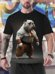 Zero limit Plus Size Men Fighting Dog Print Short Sleeve T-Shirt, Outdoor Sports Casual Running Basketball Football Fitness Tee - Black - View 1
