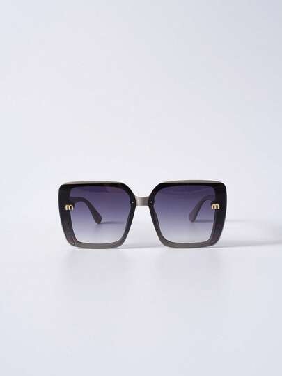 大框黑色圆框眼镜，大脸时尚眼镜，2024新款时尚高端方形闪亮眼镜，含黑色眼镜盒，圣诞节冬季圣诞礼物