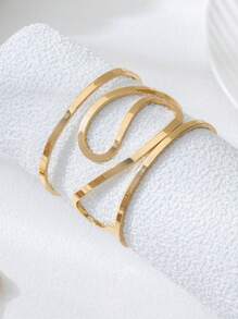 1pc Fashionable Women Asymmetrical Double Layer Geometric Line Metal Shiny Bracelet, Suitable For Daily/Party Wear