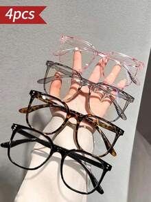 4-Piece Blue Light Glasses Women Set | Unisex Minimalist Style | Ideal For Reading & Computer Use | Multiple Color Combinations | Stylish Fashion Accessories For All Occasions Large-Frame Glasses