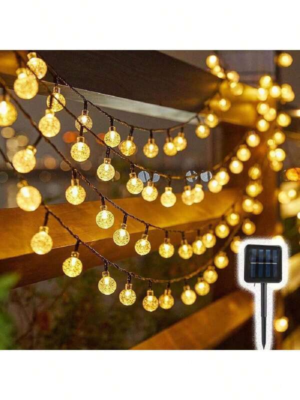 1pc 20/30/50/100/200 LED Solar Crystal Ball String Lights With 8 Lighting Modes Outdoor Waterproof Solar Powered Patio Lights For Yard Porch Wedding Party Decoration Garden Halloween Christmas Thanksgiving Gift