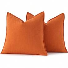 Local Delivery- Decorative Linen Pillow Covers 18x18 Inch Natural Beige ​Boho Farmhouse​ ​Neutral Couch Throw Pillows For Bed Pack Of 2 Accent Outdoor Pillowcase Modern Sofa Cushion Livingroom Home Decor - 橘色 - 查看 6