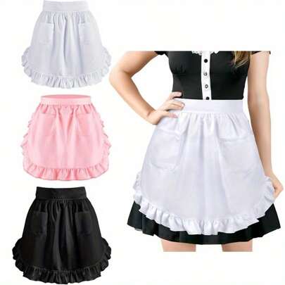 1 Stück Schürze, süßer Vintage-Stil mit 2 Taschen, plissierte Küchen-Kochschürze, geeignet für Küche, Badezimmer, Zuhause, Haushaltswaren, retro süße Schürze