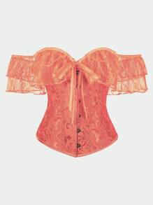 Women's Off Shoulder Jacquard Waist Corset Lace Strap Tops, Suitable For New Year Party, Valentine's Day, Holiday, Halloween Costume