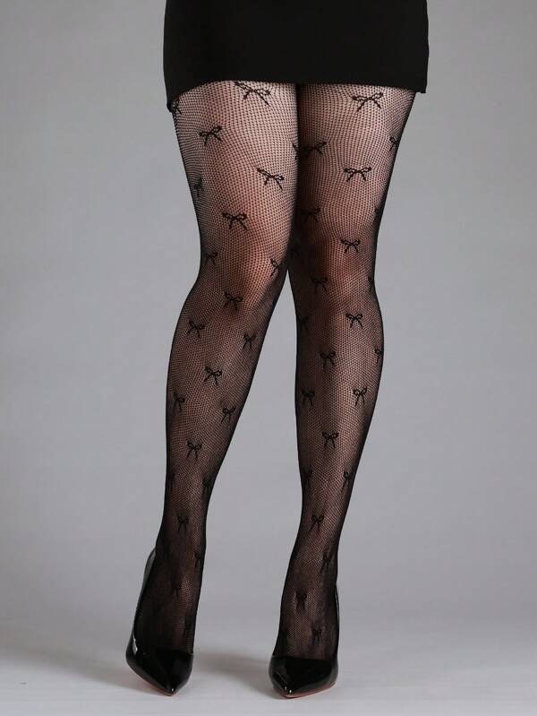 1 paire de lingerie sexy pour femmes, chaussettes résille sexy avec nœud papillon et effet ajouré