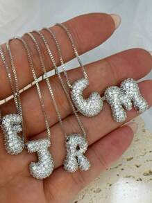 1 pieza Collar con colgante de letra inicial de burbuja lindo para mujer, cadena de acero inoxidable con dije grueso de alfabeto de bronce, joya delicada como regalo para niñas