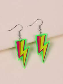 1 对简约高端荧光闪电时尚耳环，适合女士 - 綠色 - 查看 3