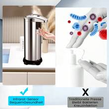 Máy bơm xà phòng tự động cho nhà bếp và phòng tắm, máy bơm xà phòng không cần chạm 3 cấp độ có thể điều chỉnh phù hợp với hầu hết các loại xà phòng, chạy bằng pin, thích hợp cho xà phòng, chất tẩy rửa, kem dưỡng da và nước rửa tay khô Trở lại trường học - Bạc - Xem 3