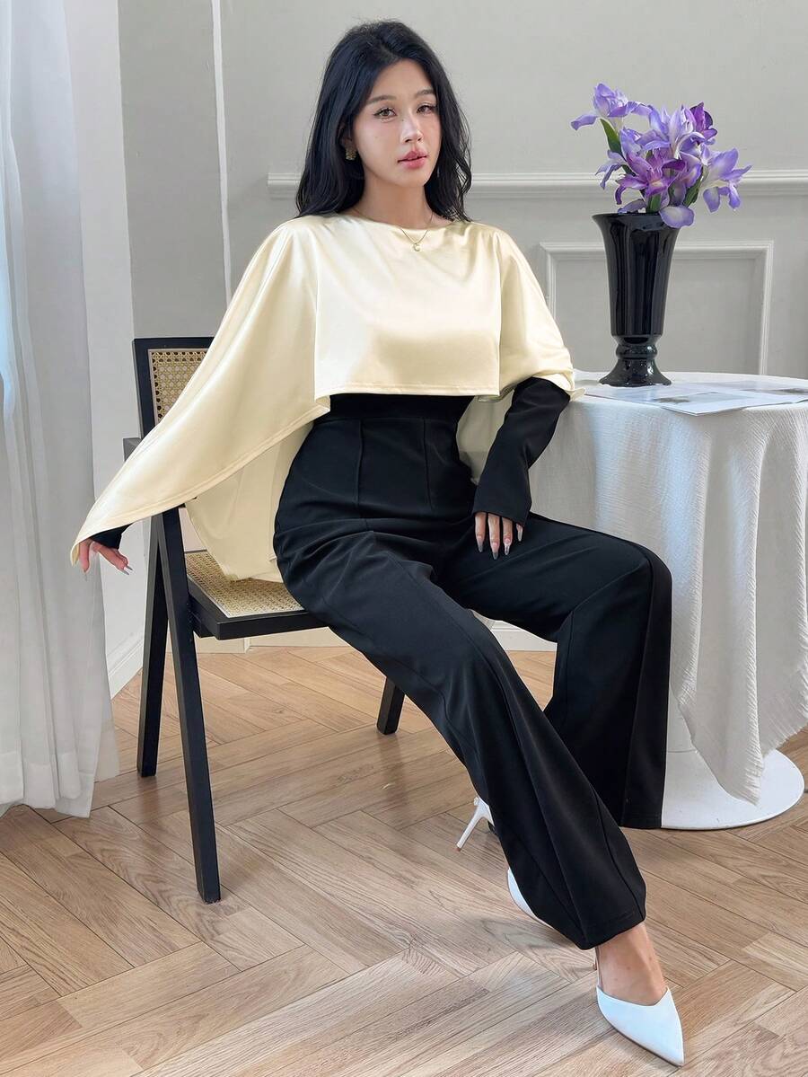 Women's Elegant Long Sleeve Satin Splice Jumpsuit