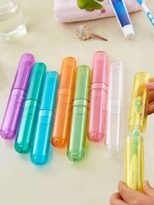 带盖牙刷盒，透明牙刷套，便携式牙膏收纳盒，旅行洗漱杯，露营、商务旅行、返校、居家旅行、度假、暑假必备