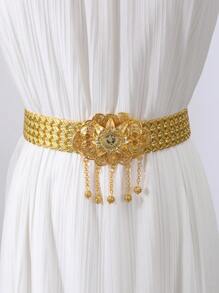 1 pieza Cinturón de mujer de estilo vintage de lujo, chapado en oro, con diseño árabe, para boda marroquí, fiesta o vacaciones