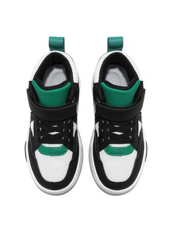 1 Pair Kids Unisex Fashionable Mesh & Leather Splice Waterproof Platform Mid-Top Casual Sports Shoes, Versatile For All Seasons