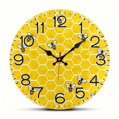 1pc 2D Honeycomb Bee Print Decorative Wall Clock, Round Printed Iron Material Wall Decor, Suitable For Bathroom, Kitchen, Living Room Decoration, Magical Style, High Quality Coating, Iron, Not A Functional Clock