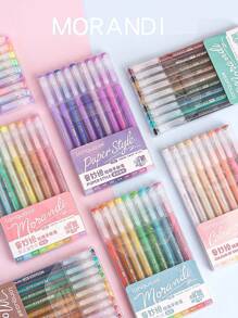 Languo 213 Pcs 1 Set High Capacity Color Neutral Pen Gel Pen Acrylic Paint Markers Pens, Student Painting Drawing 207 Colors Color Handbook Pen, Painting Graffiti Outline Can Be Stacked Color Fine Tip Neutral Pen 0.6mm, 24 Color System Set Candy Color Morandi Color Cute Stationery Pen