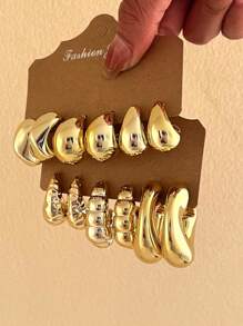 6-12pcs Gold + Silver Teardrop Smooth Hoop Earrings (No Card Packaging) (Bagged)