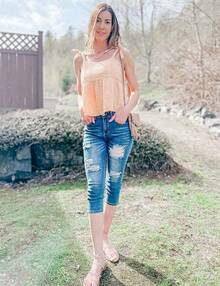 Vetinee High Waisted Skinny Slim Fit Capri Jeanshalloween - 復古靛藍 - 查看 4