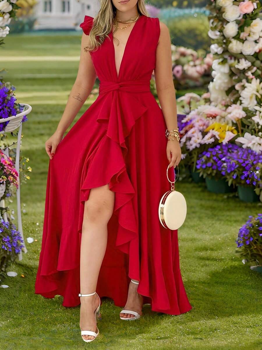 Women Long Dresses - Red - View 1