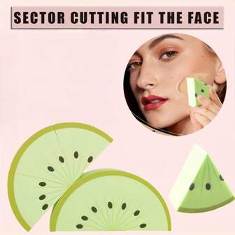 6pcs Fan Shaped Powder Puff Triangle Makeup Mixer Green Kiwi Fruit Shaped Powder Puff Liquid Foundation Special Powder Dry Wet Sponge Makeup Beauty Tool