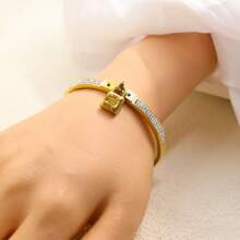 2025 European & American Minimalist Stainless Steel 316L Luxury Lock Bangle Bracelet, Silver/Gold/Rose Gold Color, Elegant Women's Fashion Jewelry Gifts For Girlfriend, Friends, Family, Teachers, Parents, Premium Fashion Accessories