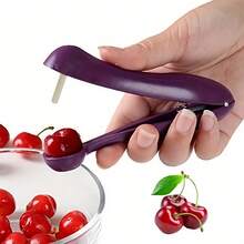 1pc Plastic Handheld Cherry Pitter, Quick Pit Remover, Fruit Processing Aid, Fast And Easy Cherry Extractor, Cherry, Red Date, Olive, Pomegranate, Hawthorn Pit Removal Tool. Comfortable Grip Design, Durable Plastic Handle - Purple - View 1