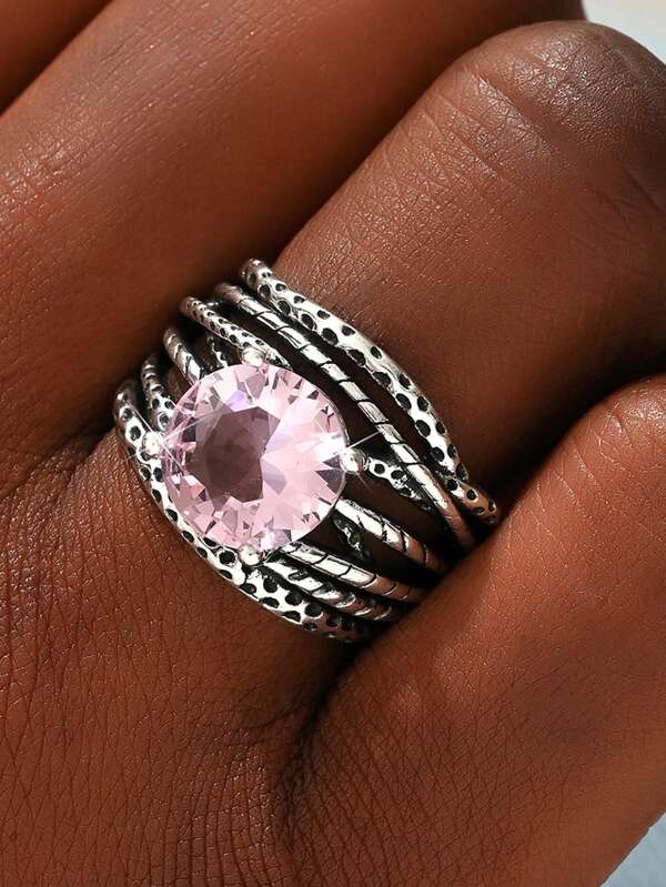 1pc Bohemian Style Vintage Silver Women's Ring, Suitable For Wedding, Engagement, Promise, Everyday Wear