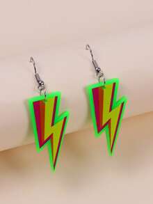1 对简约高端荧光闪电时尚耳环，适合女士 - 綠色 - 查看 1