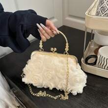 Women's Evening Clutch Purse Elegant Flowers Formal Handbag With Chain Strap For Wedding Cocktail Party