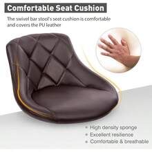 Bar Stool 2-Piece Set, Modern PU Leather Classic Bar Chair, Armless With Backrest Swivel Bar Stool, Height Adjustable, Kitchen Stool, Black, Brown - 棕色 - 查看 8
