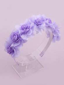 1pc Child Purple Floral Headband, Dainty Everyday Hair Accessory, Cute Sweet Flower Hair Hoop, European & American Cross-Border Children Hair Decor - Purple - View 1