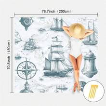 1pc Marine Element Printed Beach Mat, Waterproof And Anti Sand Oversized Beach Mat, Lightweight For Adults For Travel, Camping, And Picnics