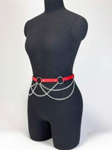 1pc Women Red PU Leather Waist Chain Body Harness Belt Fashion Y2K Waist Dress Rave Party Accessories Fall, Autumn, Halloween