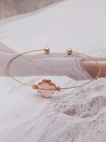 1 brazalete de acero inoxidable para mujer de moda con diseño abierto de piedra natural - geometría - Ver 54