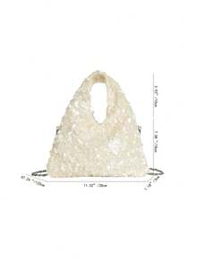 1pc High-Quality Ivory Sequin Shining Minimalist Small Handbag, Elegant Evening Clutch Bag For Women, Suitable For Date, Dance, Banquet, Party , Sequin - Beige - View 7