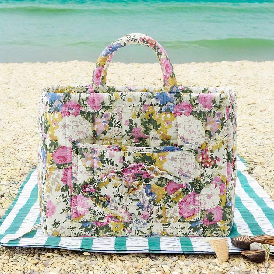 26*26*31cm Multi Colored Polyester Home Fabric Storage Basket Large Capacity Storage Basket With Outer Pocket And Floral Design - Floral 2266 - View 1