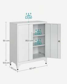 Caisson de Bureau, Placard Polyvalent, Armoire de Bureau à 2 Portes, Verrouillable, en Acier, pour Salon, Gris Mat - Gris pâle - Voir 6