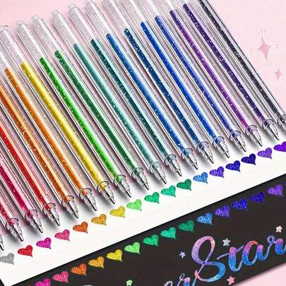 48/24/18/12/8支彩色闪光圆珠笔套装，1.0mm中号笔尖，防水，塑料圆珠笔，墨水量清晰可见，适用于纸板、绘画、标记、日记、着色、艺术项目。48种颜色可供选择，非常明亮的金属色学校用品，返校