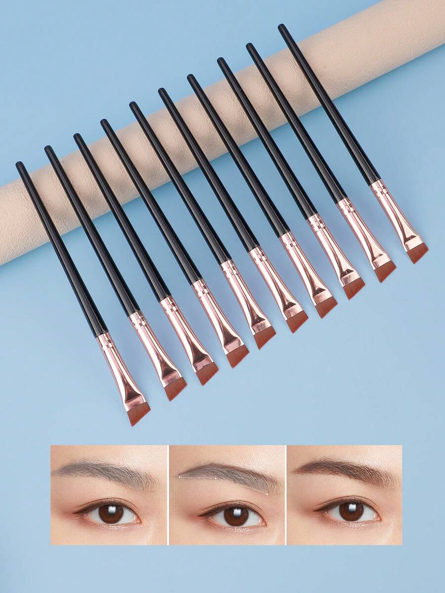 2/5/10pcs Blade Eyeliner Brush Ultra-Fine Flat Head Angled Eyebrow Brush Eyeliner Pen Brush Portable Makeup Tool Black & Gold - Multicolor - View 1