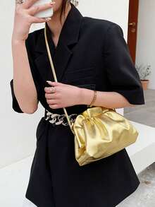 优雅褶皱时尚百搭简约休闲女士单肩包 - 金色 - 查看 3