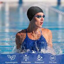 Swimming Hat, 1pc Sports Swim Silicone Hat, Stretchy Comfortable Long Hair Ear Protector Hat For Swimming Pool, Beach Essentials, Beach Accessories, Pool Float - Multicolor - View 3